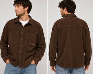 Collusion Brown Corduroy Overshirt Shacket Men's L Button Front Shacket Casual